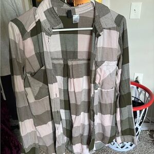 H&M Green and Pink Plaid Shirt